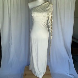 Vintage 1970’s Funky White One Shoulder Goddess Disco Maxi Dress